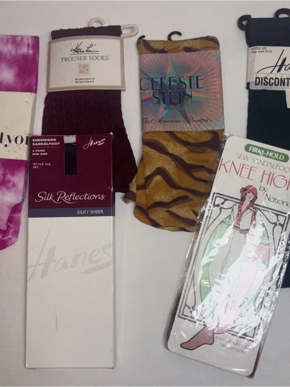 Lot of 7 VTG & Mixed Brand Stockings Women OS Multicolor Knee High Hosiery Lot